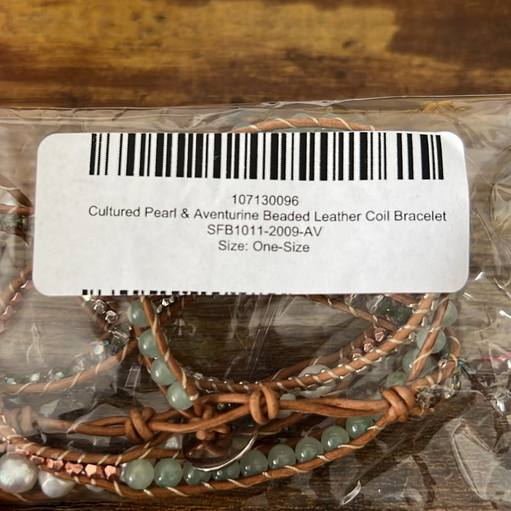 Beaded leather coil bracelet. - Picture 3 of 3